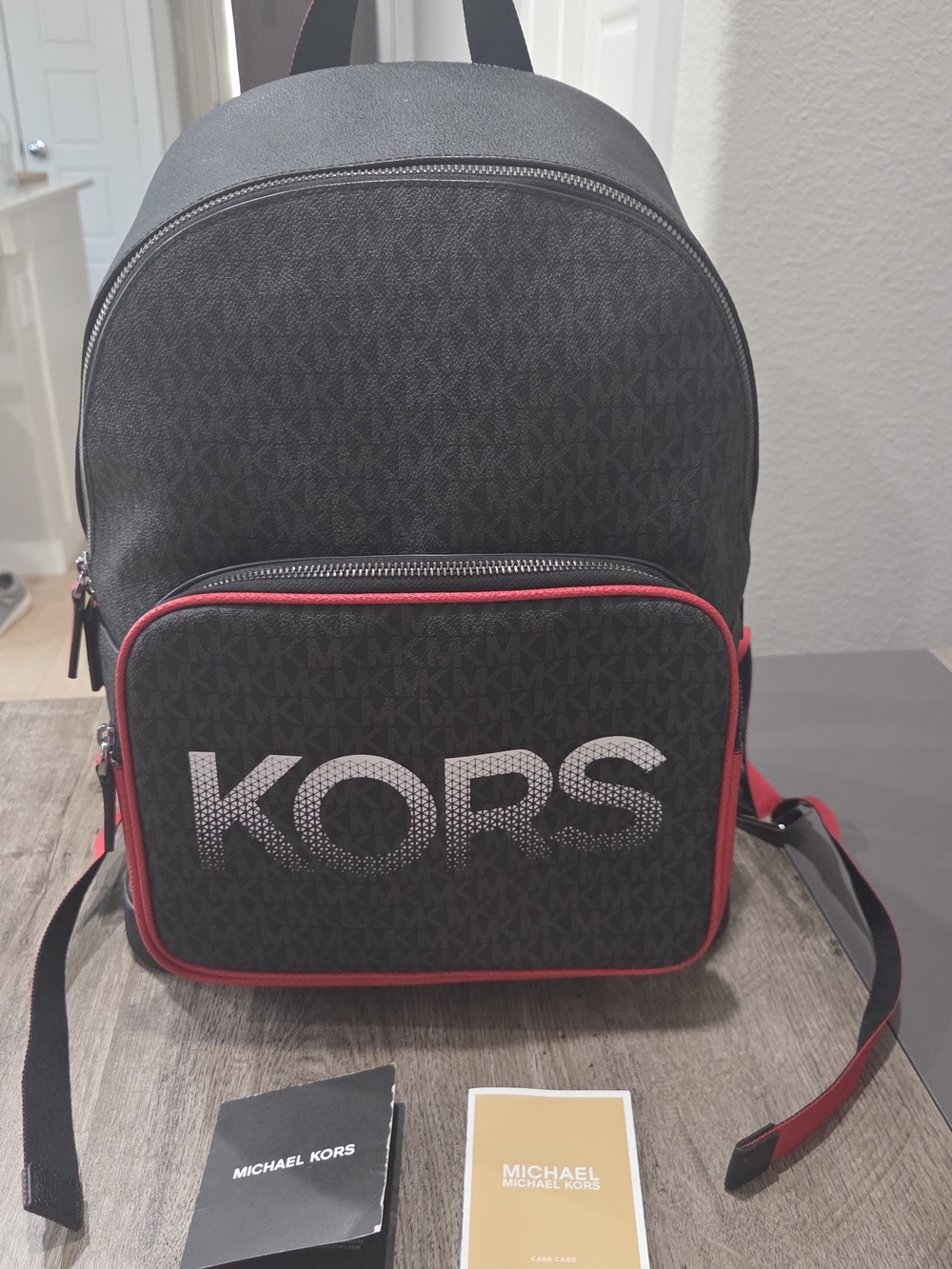 Michael Kors Men's Black & Red Logo Backpack NWOT